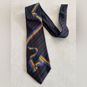 Paolo Romani Ribbon Pattern Green, Blue Gold 100% Silk Vintage Tie Preppy